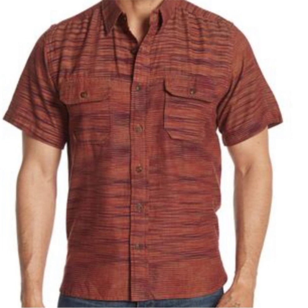 Frye Orange Space Dye Short Sleeve Button Up Shirt